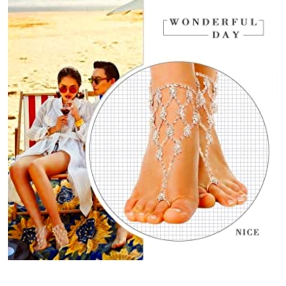 2 Pairs Body Jewelry Beachwear Bling Sandals NWT - Picture 4 of 6